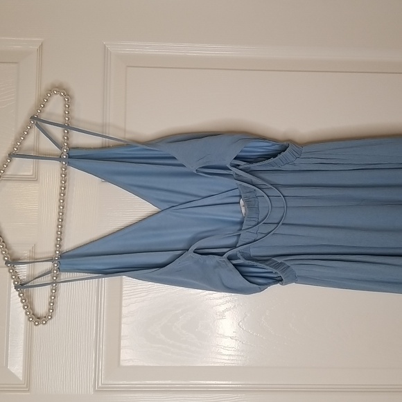 Lulus Womens Lost In Paradise Maxi V Neck Flowy Formal Dress Slate Blue - Picture 7 of 16